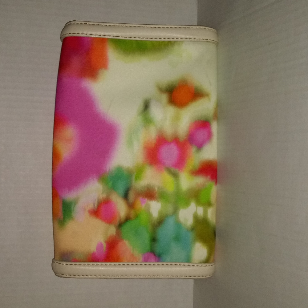 KATE SPADE MULTI COLOR SATIN CLUTCH WITH LEATHER TRIM - Picture 4 of 13